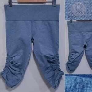 Lululemon In The Flow Leggings 8 Medium Heathered Blue Denim Pant Ruched Gray